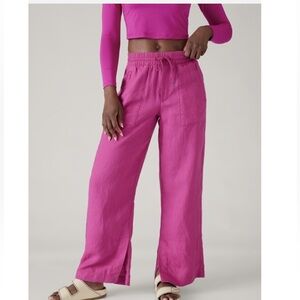 Athleta Retreat Linen Mid Rise Wide Leg Pant Iceplant Pink Fuchsia